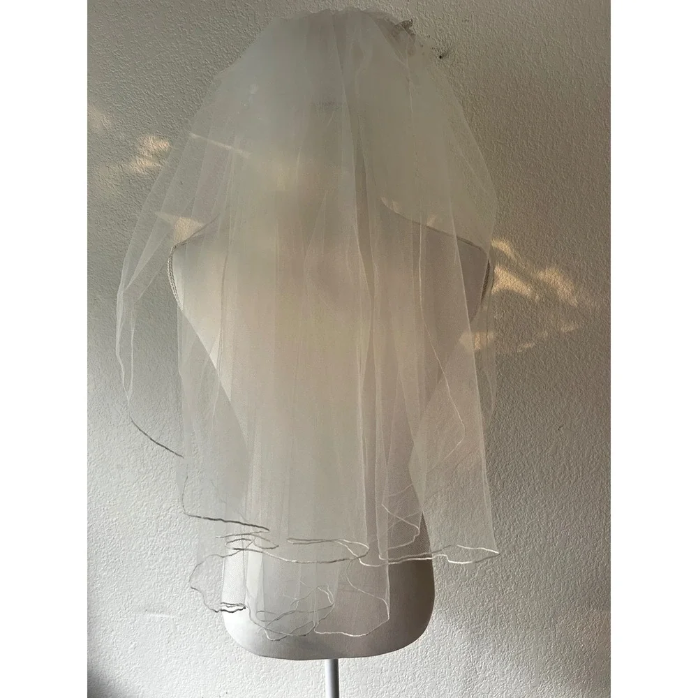 Vintage Floral Bridal Headpiece Veil White Satin Flowers Pearl Sprays